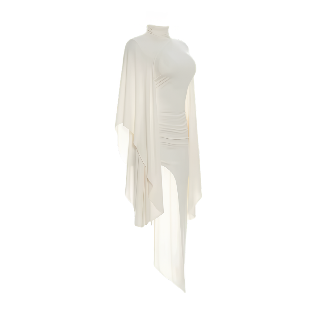 Solène Asymmetric Draped Maxi Dress – Ivory