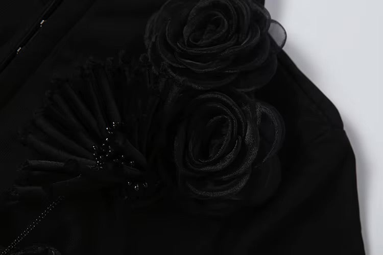 Courted Appliqué Midi Dress – Black