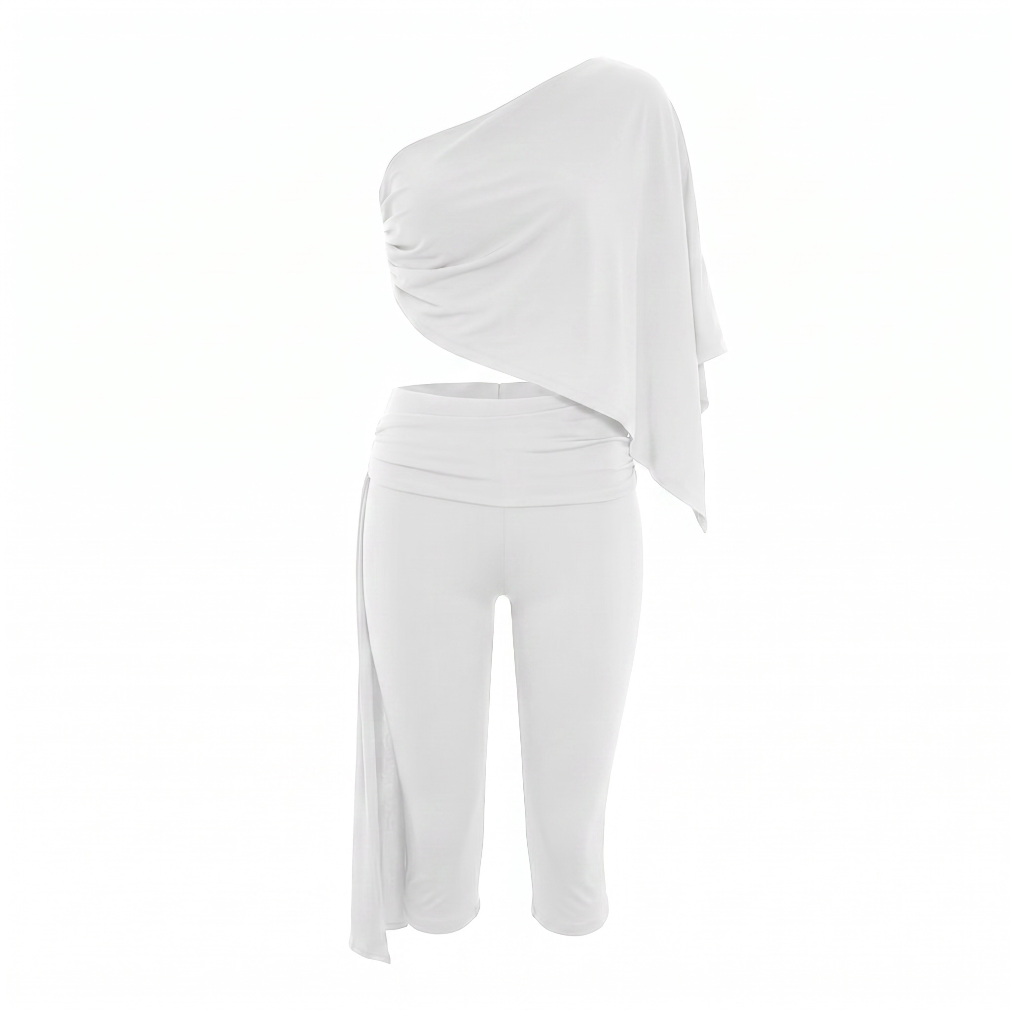 Oryx One Shoulder Capri Co-Ord Set – white