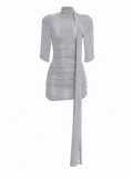 Slated Ruched Mini Dress – Grey