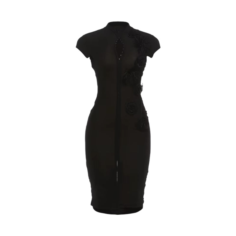 Courted Appliqué Midi Dress – Black