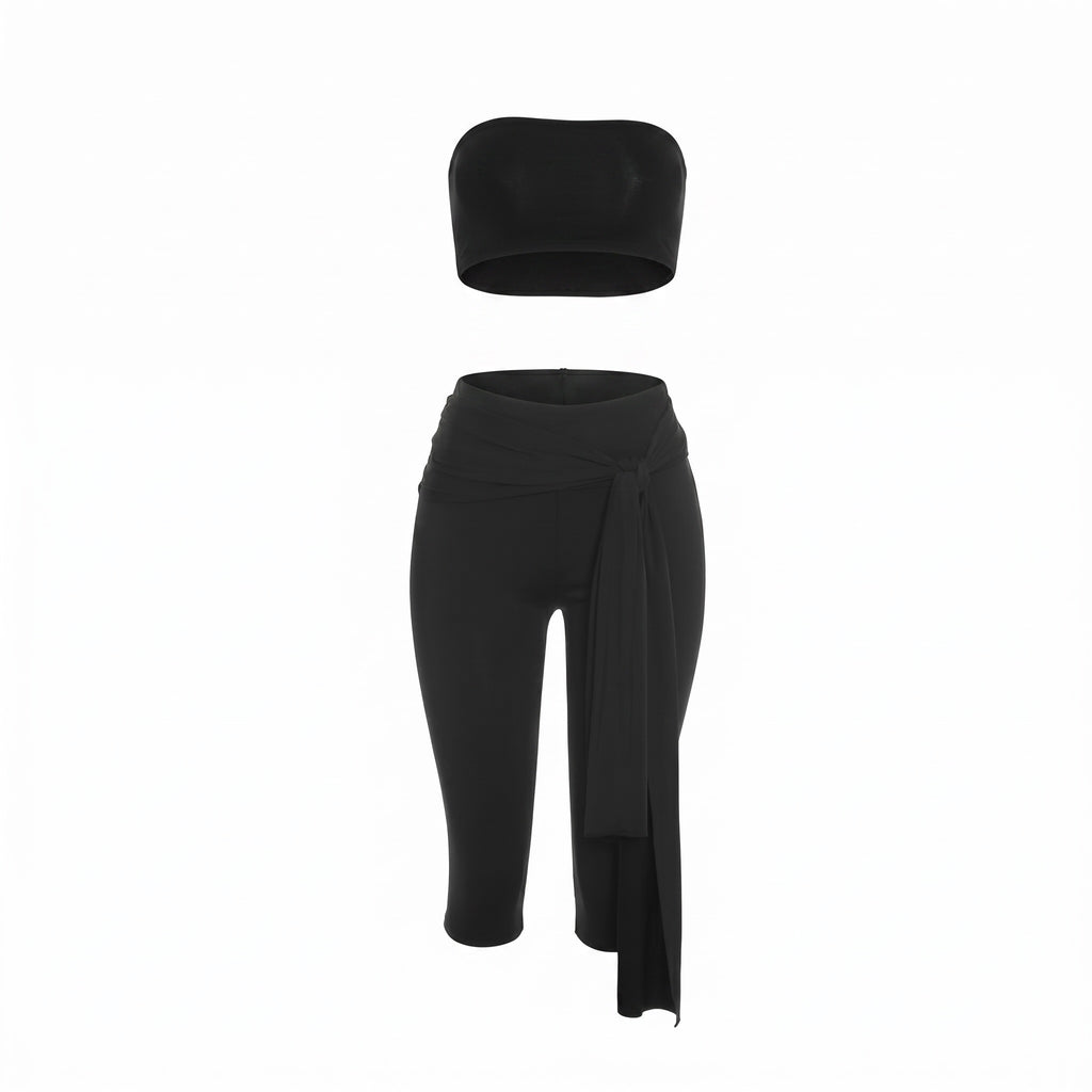 Oryx One Shoulder Capri Co-ord Set – Black