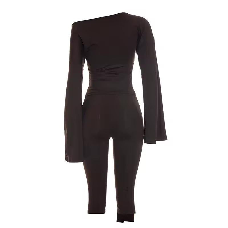 Mosea Asymmetric Capri Co-Ord Set – Brown
