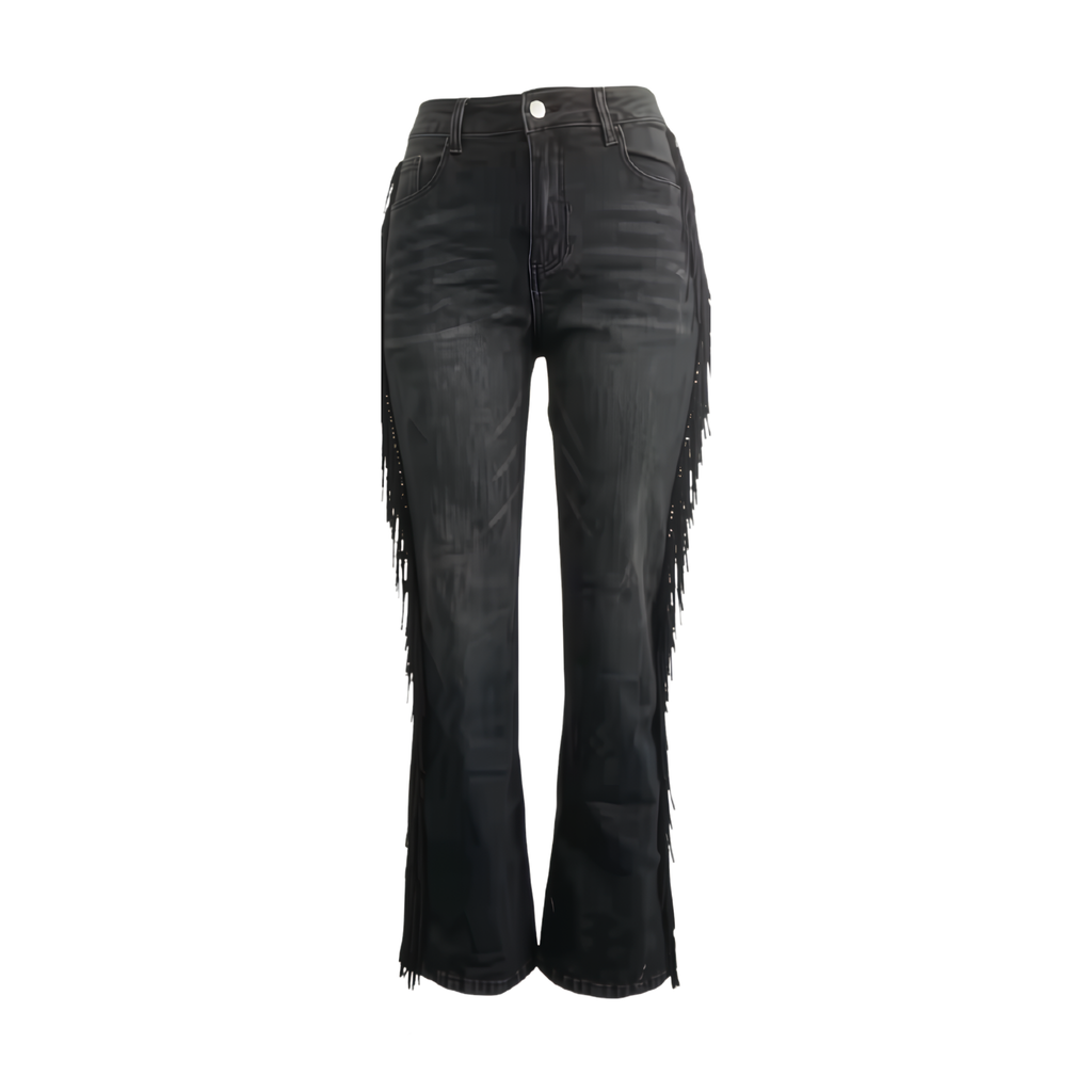 Outlaw Fringe Flare Jeans – Washed Black