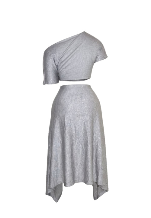 Allured twist skirt co-ord set - grey