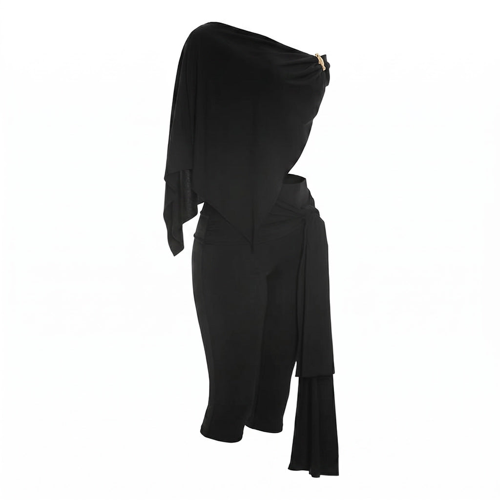 Oryx One Shoulder Capri Co-ord Set – Black