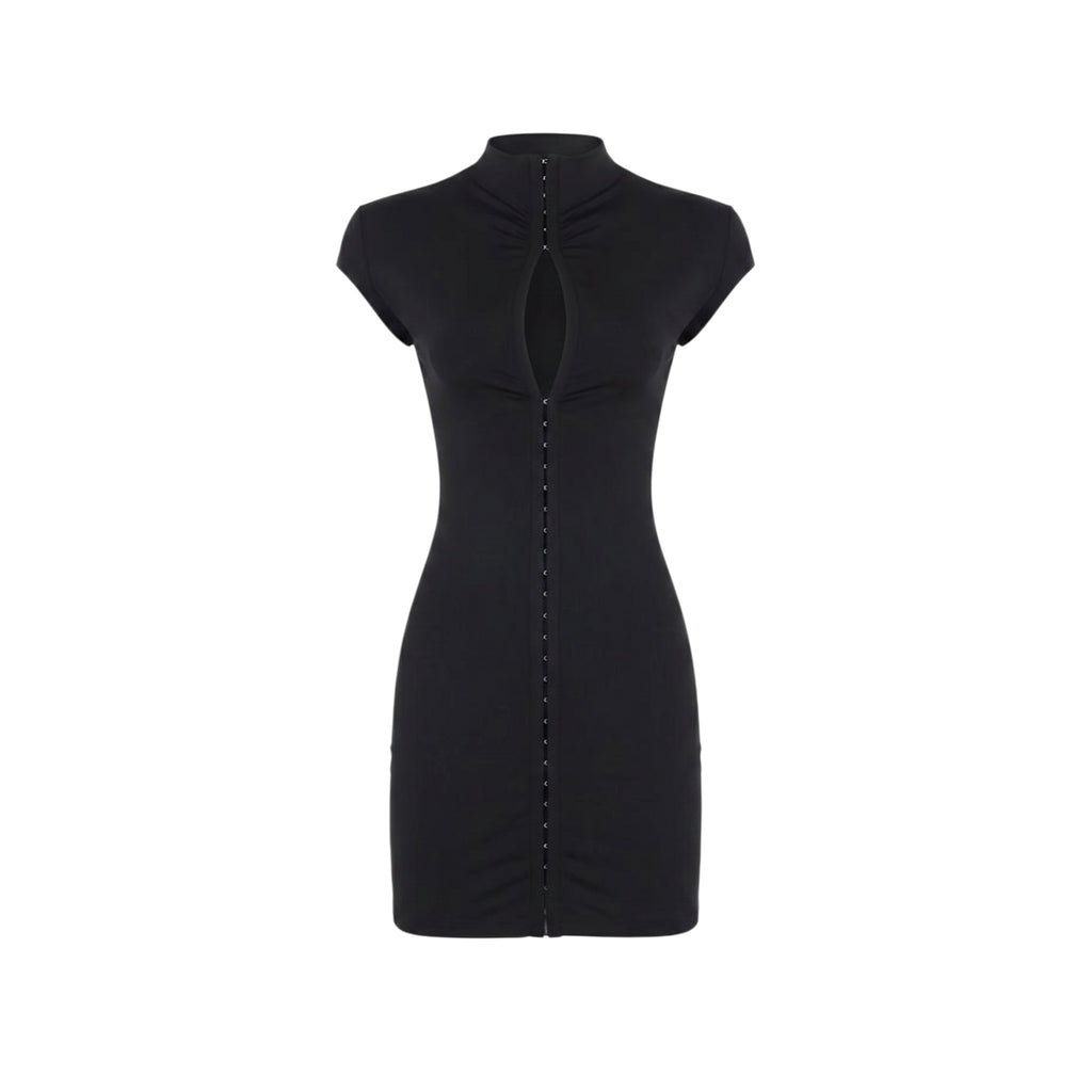 Allured High Neck Mini Dress – Black