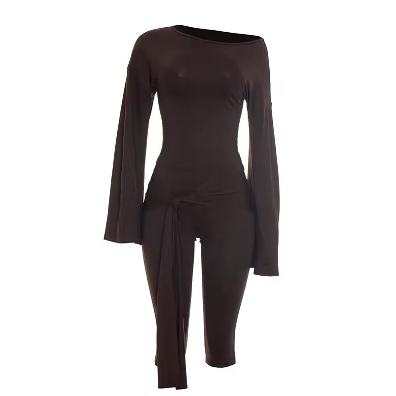 Mosea Asymmetric Capri Co-Ord Set – Brown
