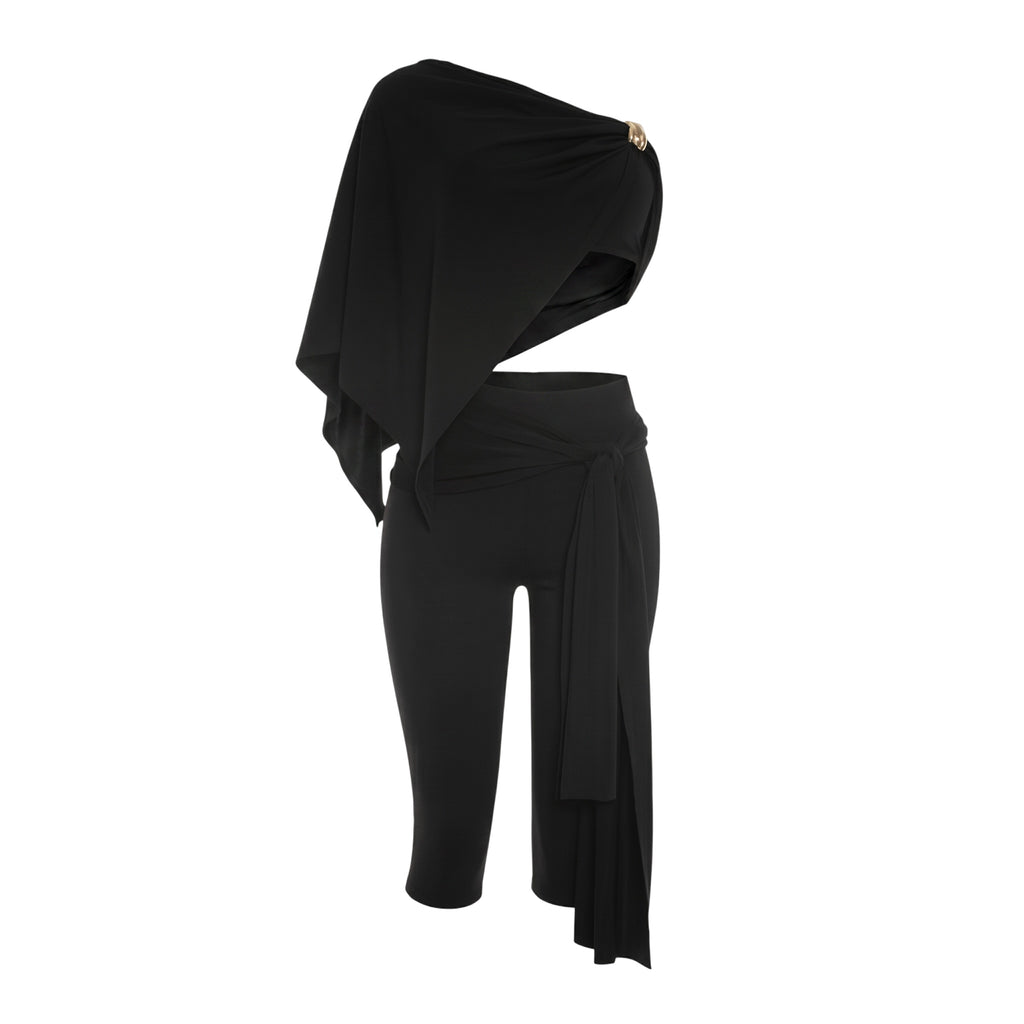 Oryx One Shoulder Capri Co-ord Set – Black