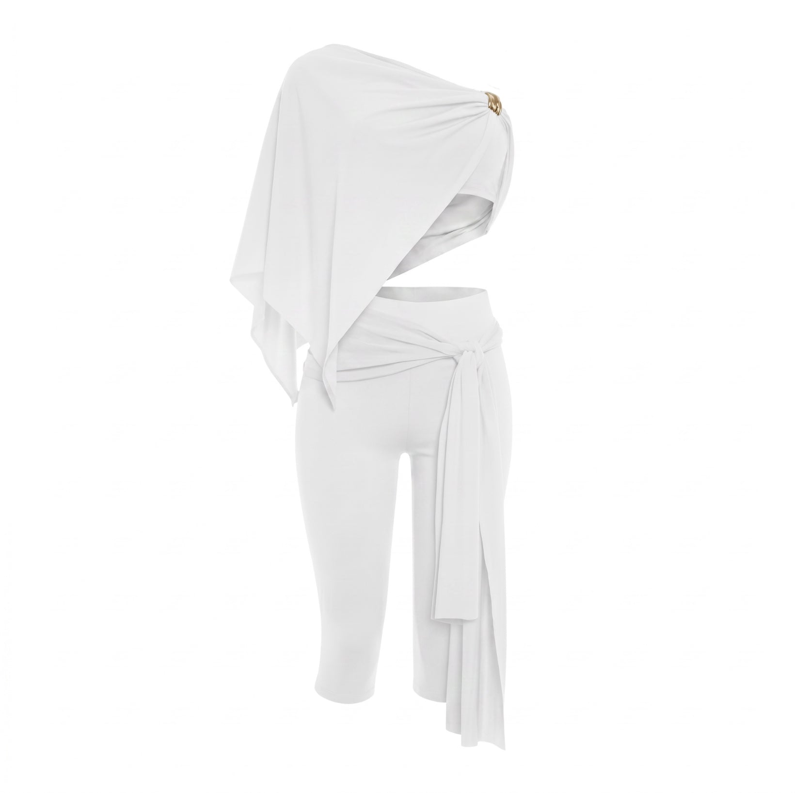 Oryx One Shoulder Capri Co-Ord Set – white